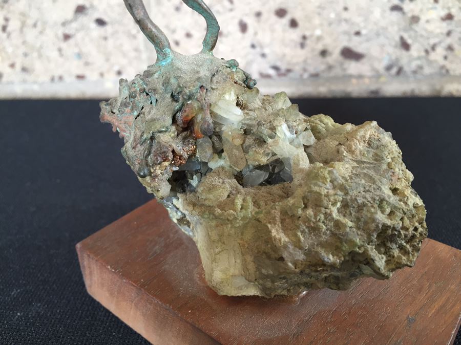 Signed Rock And Metal Sculpture On Wooden Base [Photo 4]