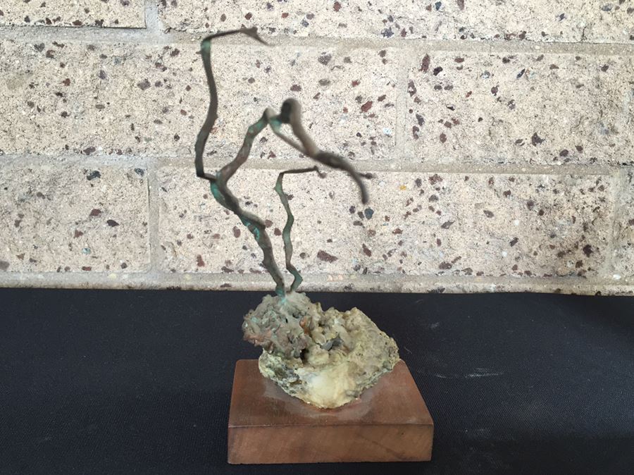 Signed Rock And Metal Sculpture On Wooden Base [Photo 2]