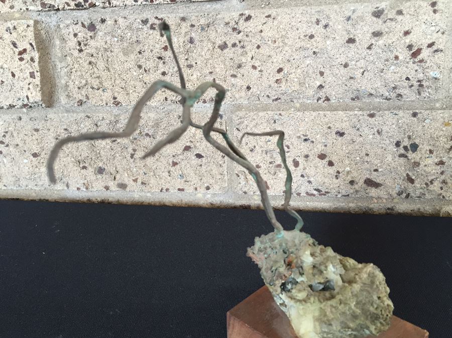 Signed Rock And Metal Sculpture On Wooden Base [Photo 8]