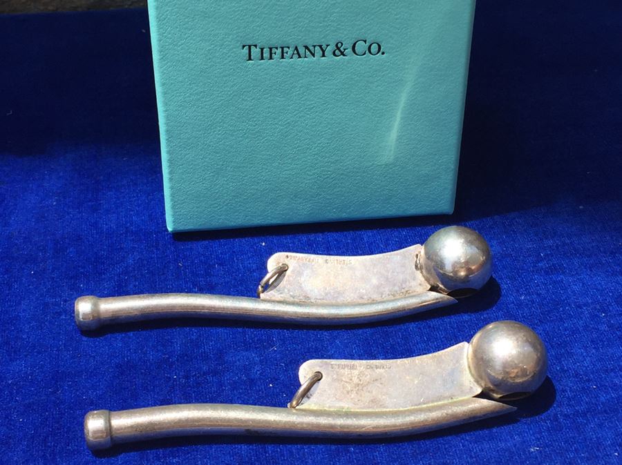 Pair Of Tiffany & Co Sterling Silver Bosuns Whistles Boatswains NAVY Rare