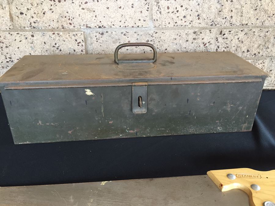 Vintage Metal Toolbox Filled With Tools, Saw & Level [Photo 7]