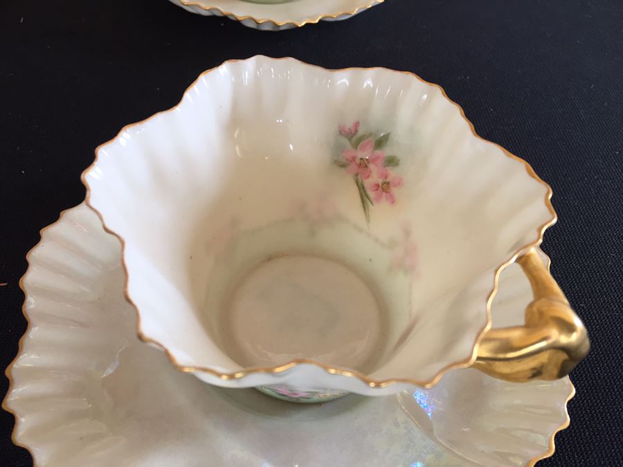 Vintage Hand Painted Belleek Ireland Cups And Saucers [Photo 6]