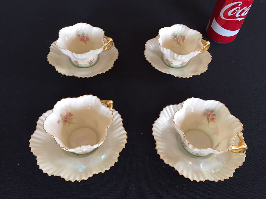 Vintage Hand Painted Belleek Ireland Cups And Saucers [Photo 7]
