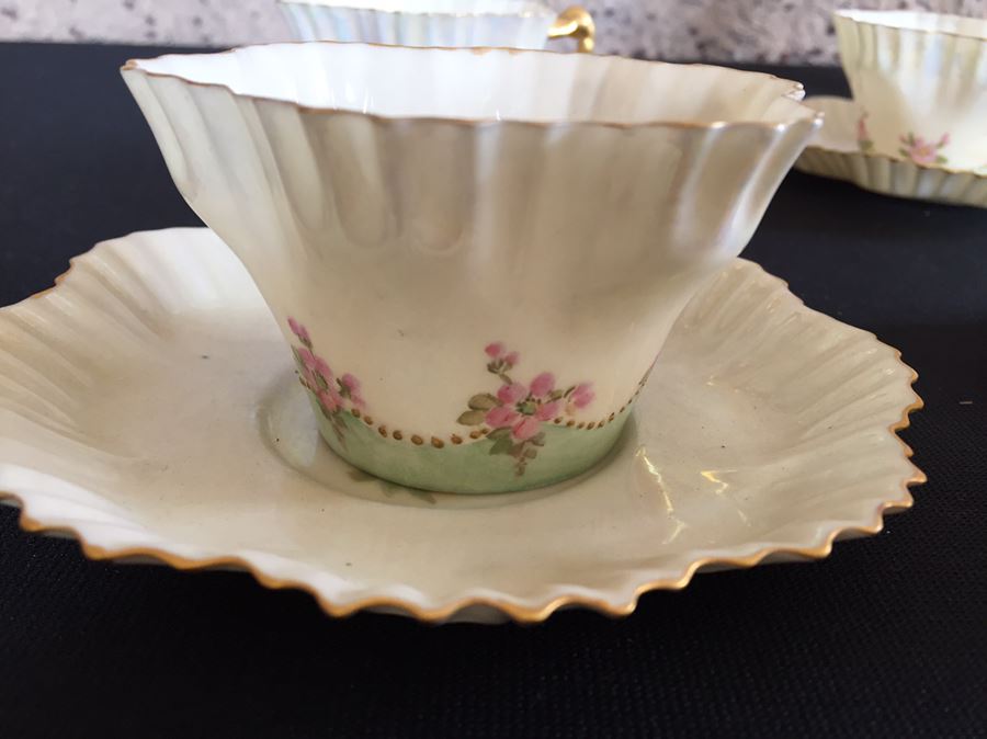 Vintage Hand Painted Belleek Ireland Cups And Saucers [Photo 5]