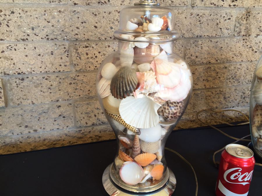 Pair Of Clear Glass Lamps Filled With Seashells [Photo 17]