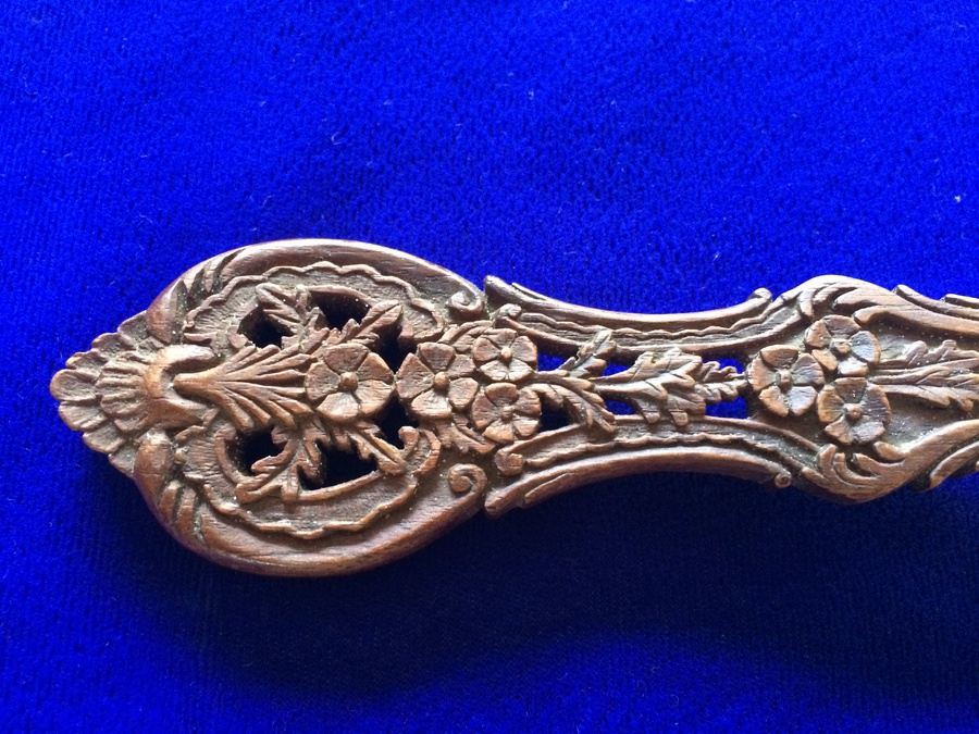 Hand Carved Wooden Salad Fork and Spoon Set - Matches Sterling Primrose Pattern Lot [Photo 5]