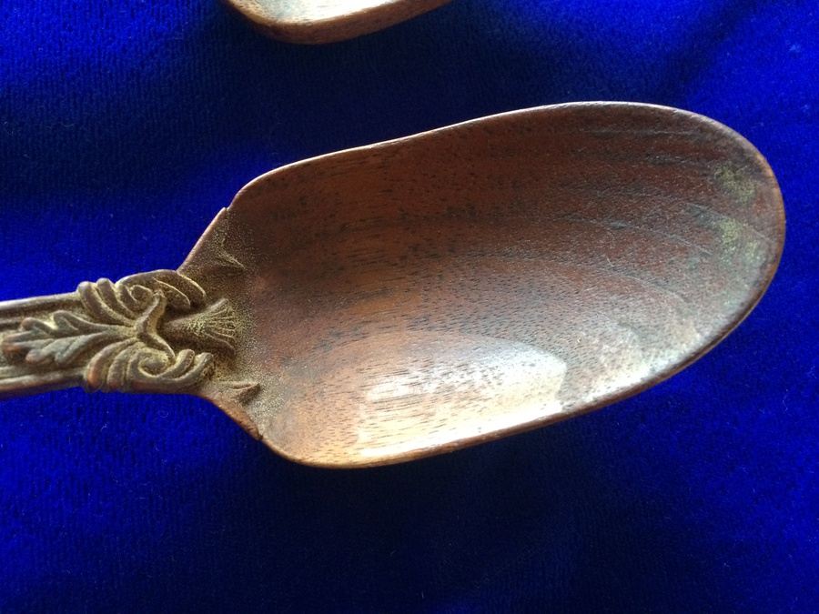 Hand Carved Wooden Salad Fork and Spoon Set - Matches Sterling Primrose Pattern Lot [Photo 4]