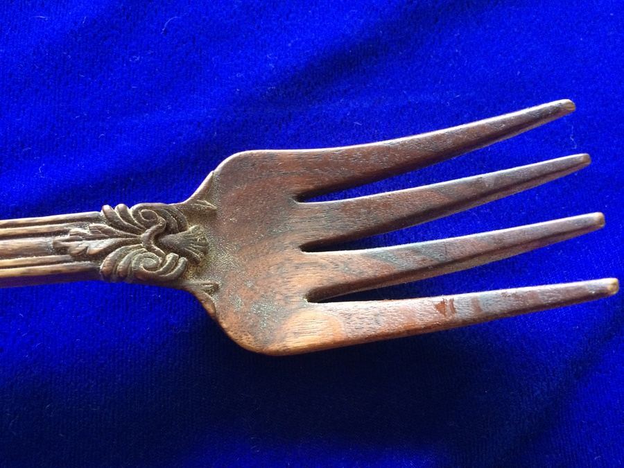 Hand Carved Wooden Salad Fork and Spoon Set - Matches Sterling Primrose Pattern Lot [Photo 7]