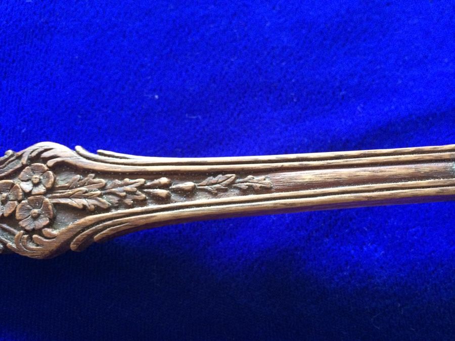 Hand Carved Wooden Salad Fork and Spoon Set - Matches Sterling Primrose Pattern Lot [Photo 6]