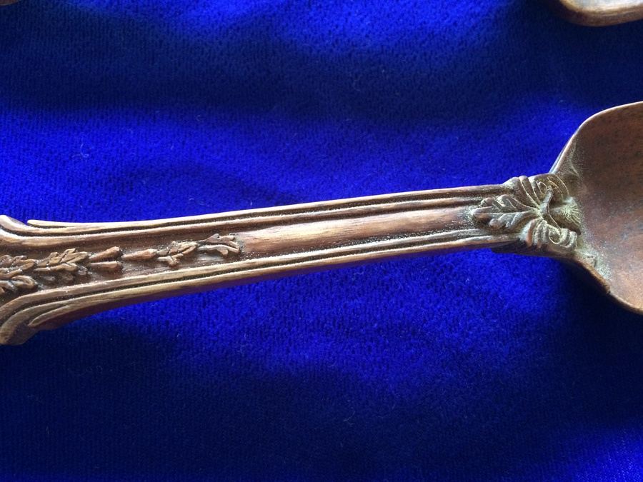 Hand Carved Wooden Salad Fork and Spoon Set - Matches Sterling Primrose Pattern Lot [Photo 3]