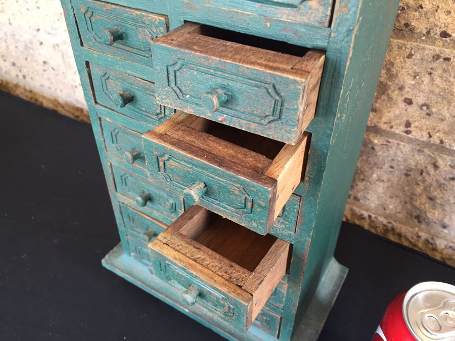 Vintage 14 Drawer Green Jewelry Trinket Box [Photo 3]