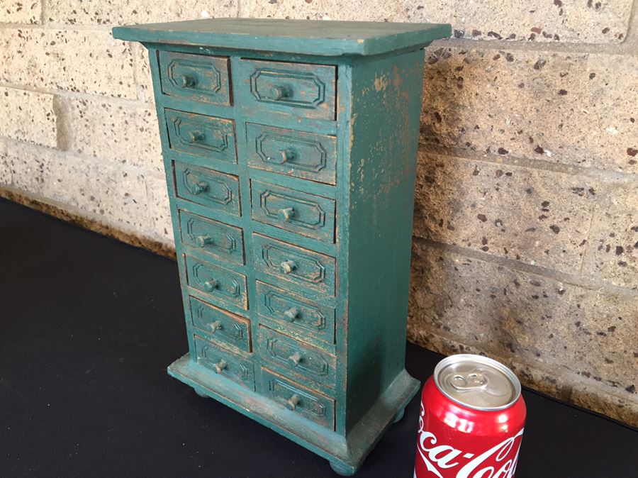 Vintage 14 Drawer Green Jewelry Trinket Box [Photo 4]