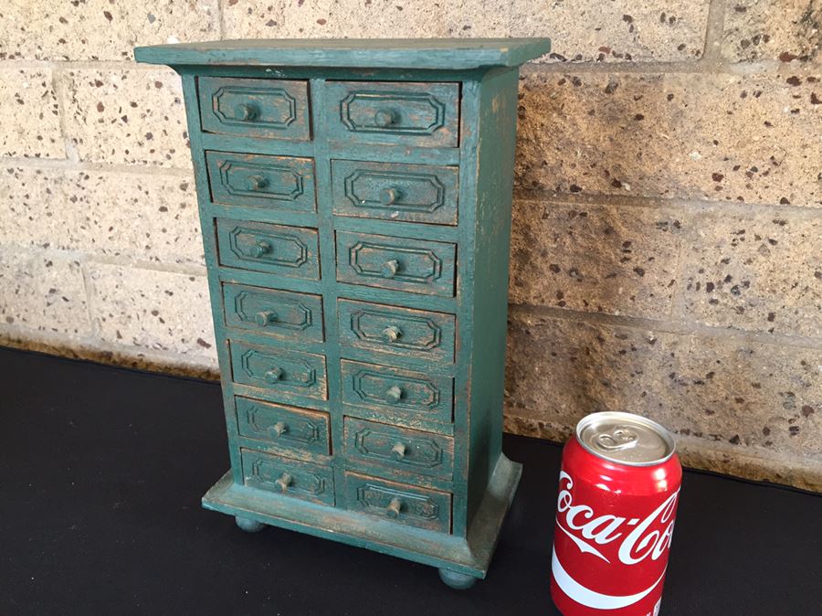Vintage 14 Drawer Green Jewelry Trinket Box [Photo 2]