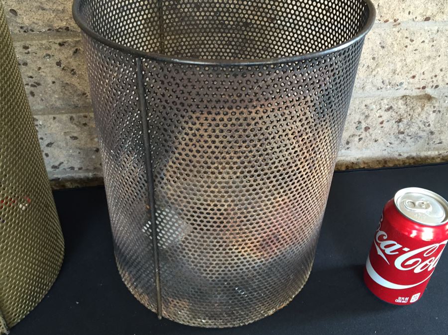 Pair Of Vintage Industrial Metal Waste Baskets [Photo 4]
