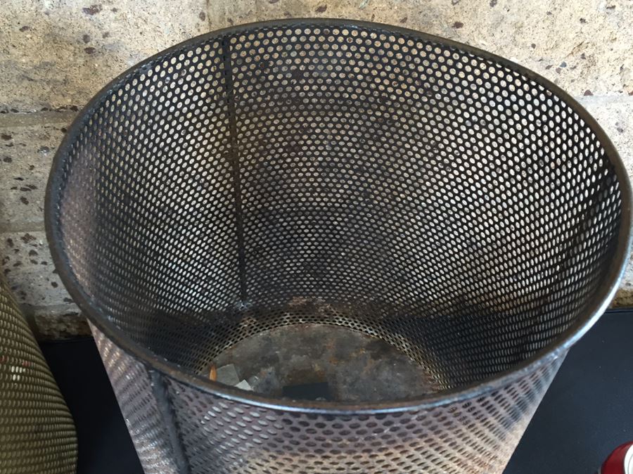 Pair Of Vintage Industrial Metal Waste Baskets [Photo 5]