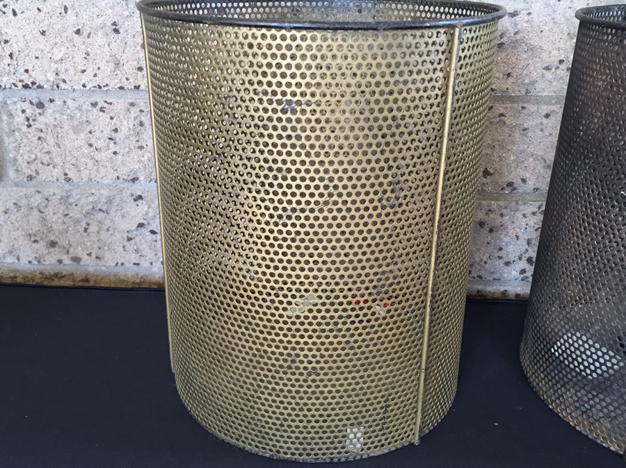 Pair Of Vintage Industrial Metal Waste Baskets [Photo 2]