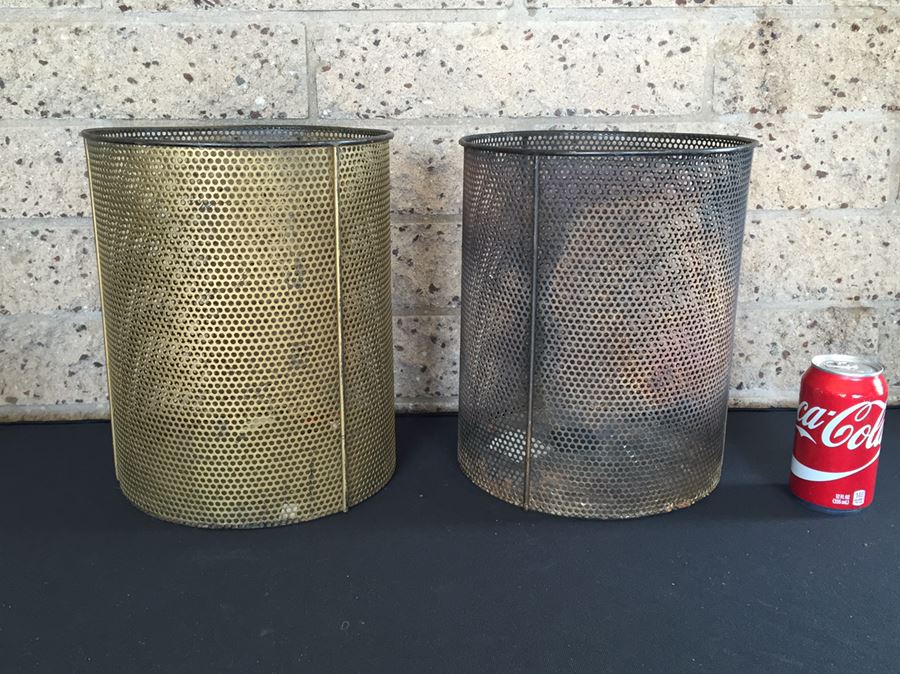 Pair Of Vintage Industrial Metal Waste Baskets [Photo 1]