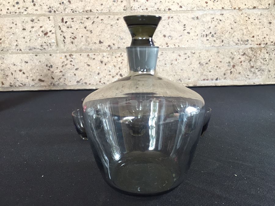 Vintage Mid-Century Smoked Glass Decanter And Cups [Photo 2]