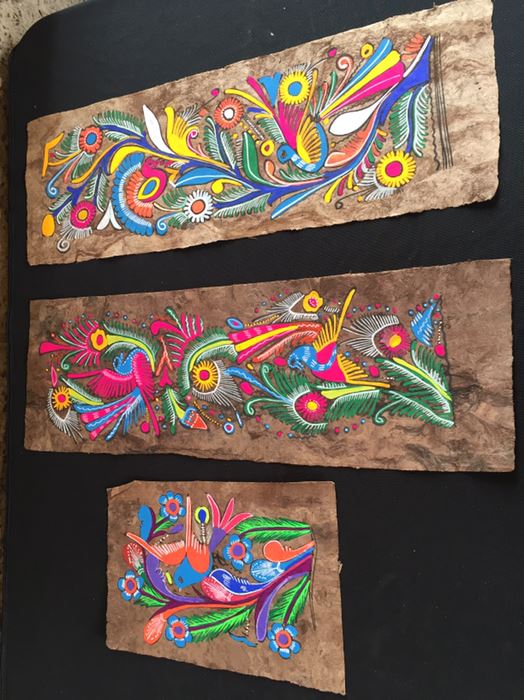 Large Collection Of Vintage Papel Amate Painted Bark Paper Paintings Colorful [Photo 11]