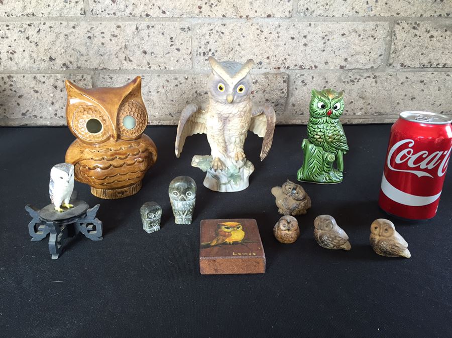 Collection Of Owls Including A Pair Of Alaskan Inuit Carved Soapstone Figures Signed Kenock [Photo 1]