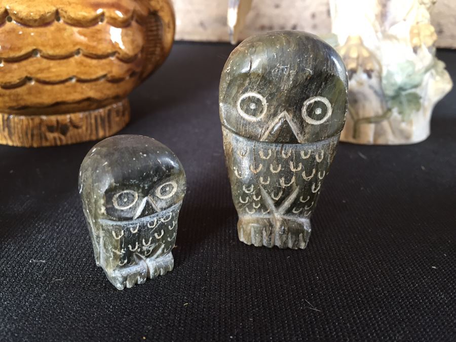 Collection Of Owls Including A Pair Of Alaskan Inuit Carved Soapstone ...