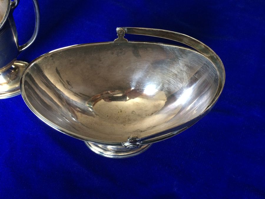 Reed & Barton 2030 Sugar Basket w/ Swining Handle and Creamer Silverplate [Photo 5]