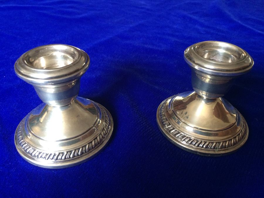 Pair of Crown Silver Weighted Candle Holders [Photo 1]