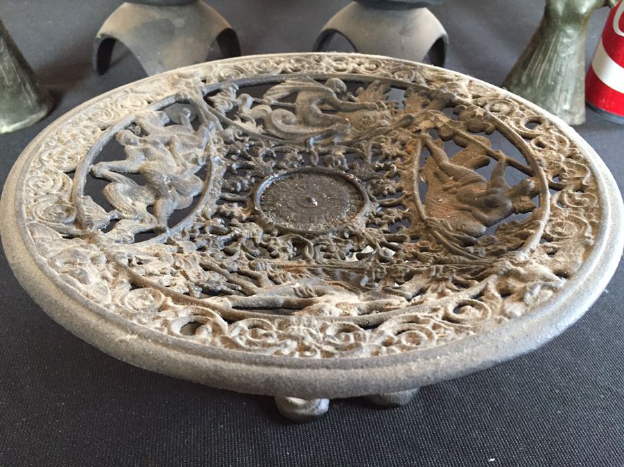 Various Metal Candle Holders And Ornate Footed Bowl