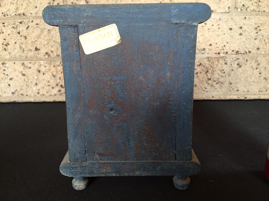 Vintage Blue Wooden Jewelry Trinket Box [Photo 3]