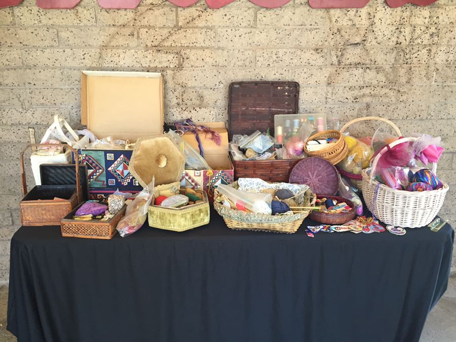 Huge Lot Of Sewing, Crafting Items, Baskets And Box Lot