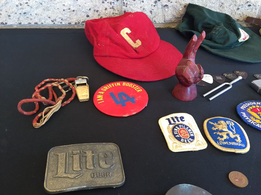 Men's Keepsake Lot Includes Various Metals, Ribbons, Beer Patches And Belt Buckles, Zippo Lighter, Bracelets And More [Photo 2]