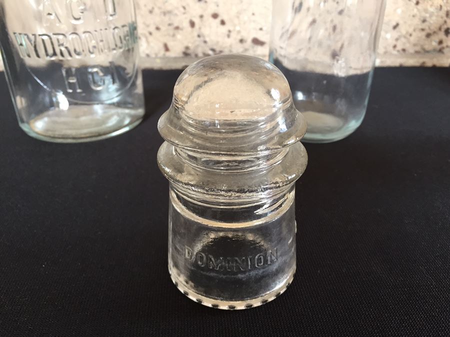 Vintage Glass Lot Featuring A Hydrochloric Acid Bottle And Glass Insulator [Photo 6]