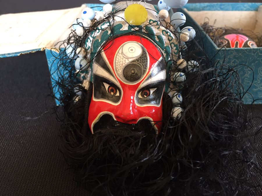 Pair Of Vintage Japanese Painted Masks In Original Boxes [Photo 3]