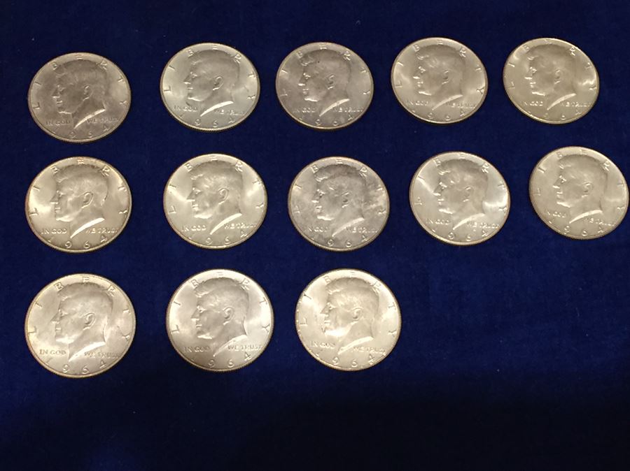(13) 1964 Kennedy Half Dollars 90% Silver Content 162 Grams Total Weight Melt Value $95.50 [Photo 2]