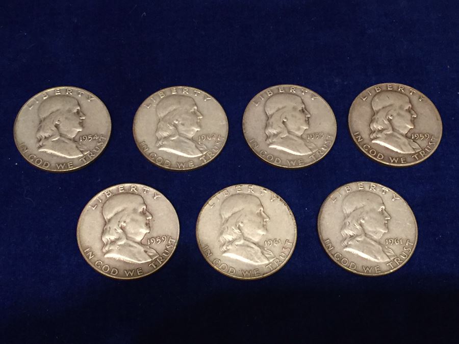 (7) Franklin Half Dollars 87 Grams Total Weight $51 Melt Value [Photo 2]