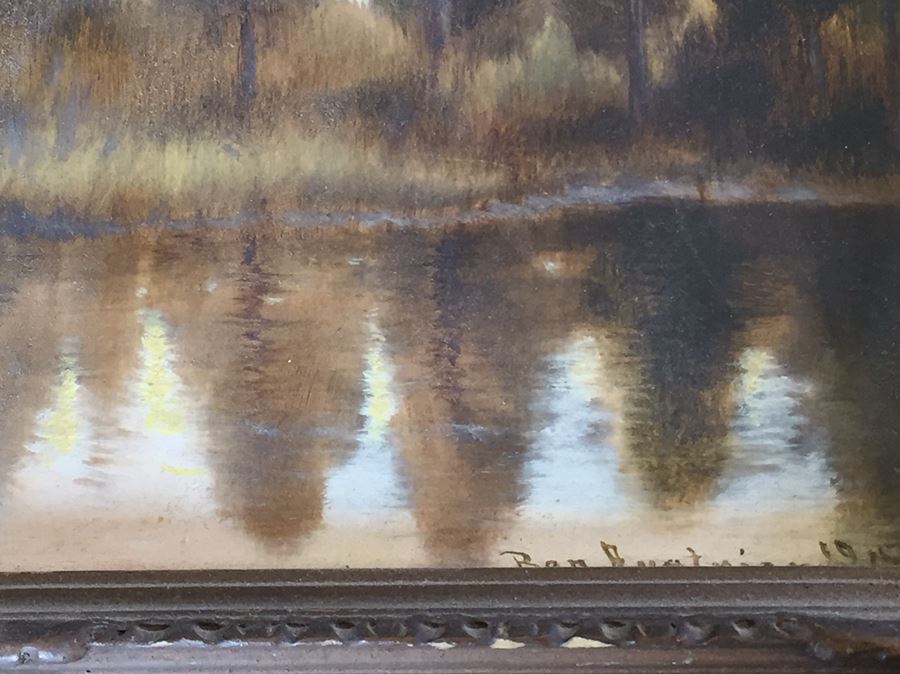 Early 1915 Well Executed Original Plein Air Oil Painting In Old Frame Signed Lower Right By Ben Austrian [Photo 9]