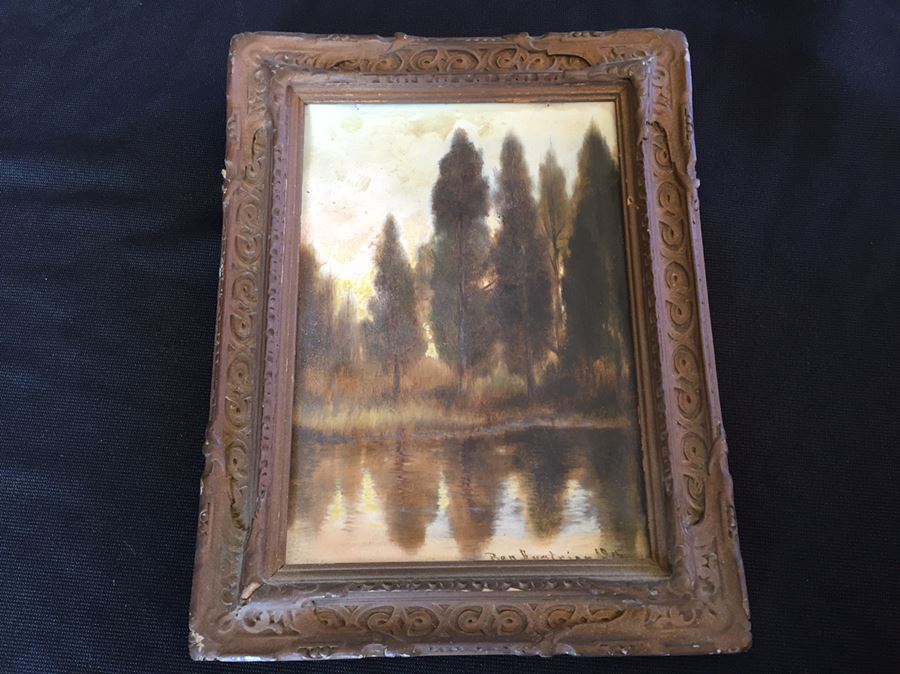 Early 1915 Well Executed Original Plein Air Oil Painting In Old Frame Signed Lower Right By Ben Austrian