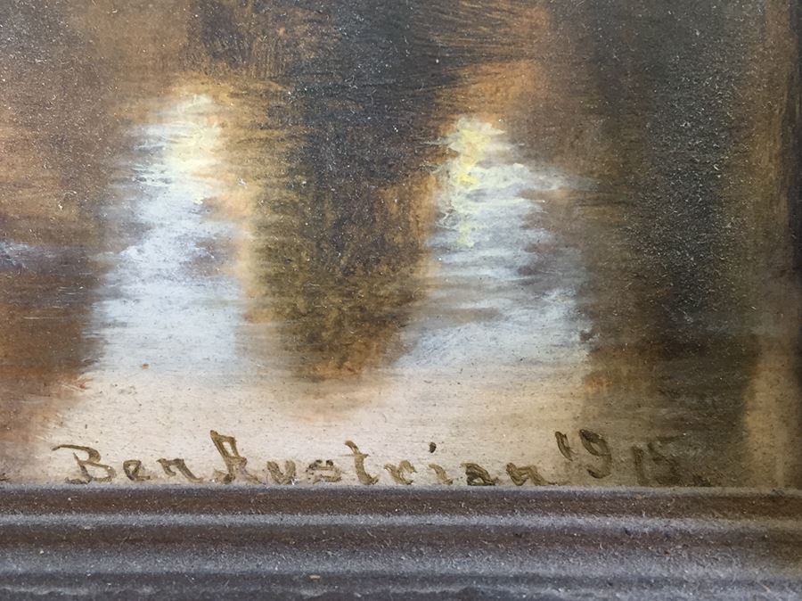 Early 1915 Well Executed Original Plein Air Oil Painting In Old Frame Signed Lower Right By Ben Austrian [Photo 3]