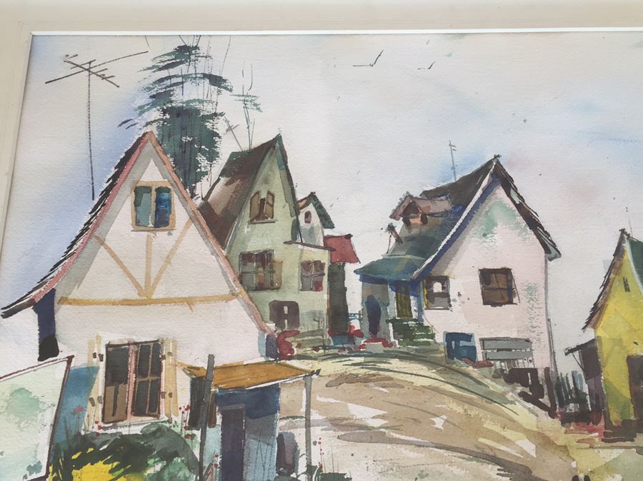 Local Historical Original Watercolor Painting Signed Lower Right By Vern Allen Of P.C.H. & La Costa Ave AKA Hippie Houses [Photo 7]