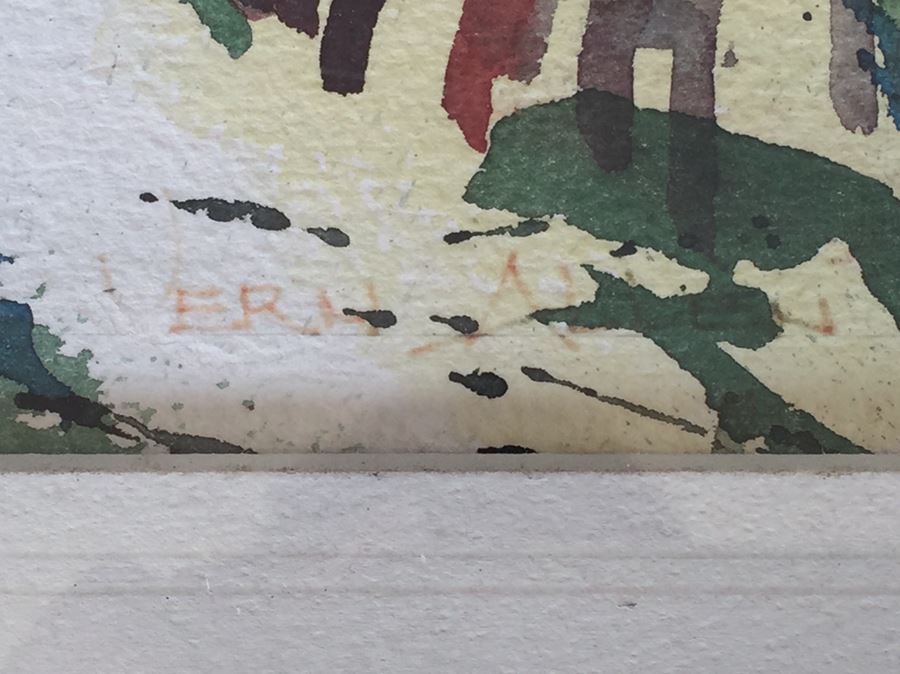 Local Historical Original Watercolor Painting Signed Lower Right By Vern Allen Of P.C.H. & La Costa Ave AKA Hippie Houses [Photo 3]