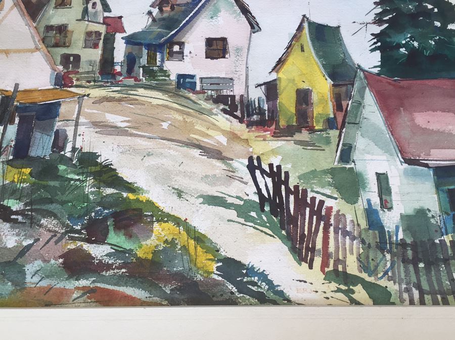 Local Historical Original Watercolor Painting Signed Lower Right By Vern Allen Of P.C.H. & La Costa Ave AKA Hippie Houses [Photo 9]