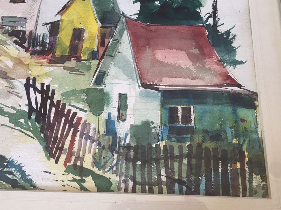 Local Historical Original Watercolor Painting Signed Lower Right By Vern Allen Of P.C.H. & La Costa Ave AKA Hippie Houses [Photo 5]
