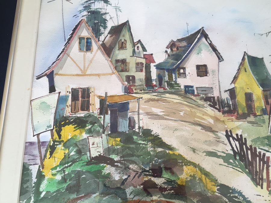Local Historical Original Watercolor Painting Signed Lower Right By Vern Allen Of P.C.H. & La Costa Ave AKA Hippie Houses [Photo 4]