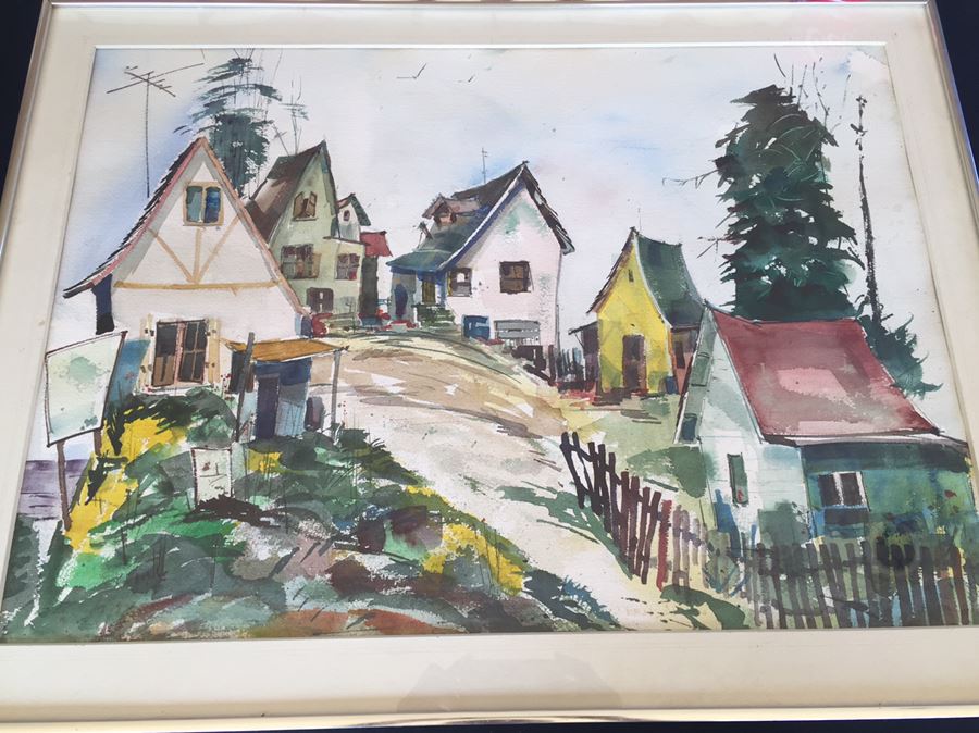 Local Historical Original Watercolor Painting Signed Lower Right By Vern Allen Of P.C.H. & La Costa Ave AKA Hippie Houses [Photo 10]
