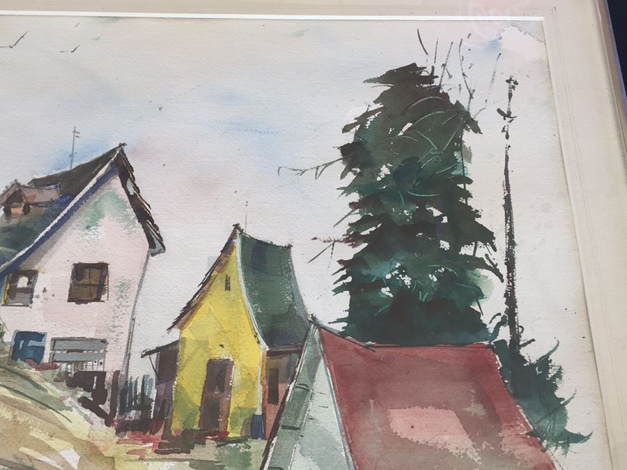 Local Historical Original Watercolor Painting Signed Lower Right By Vern Allen Of P.C.H. & La Costa Ave AKA Hippie Houses [Photo 6]