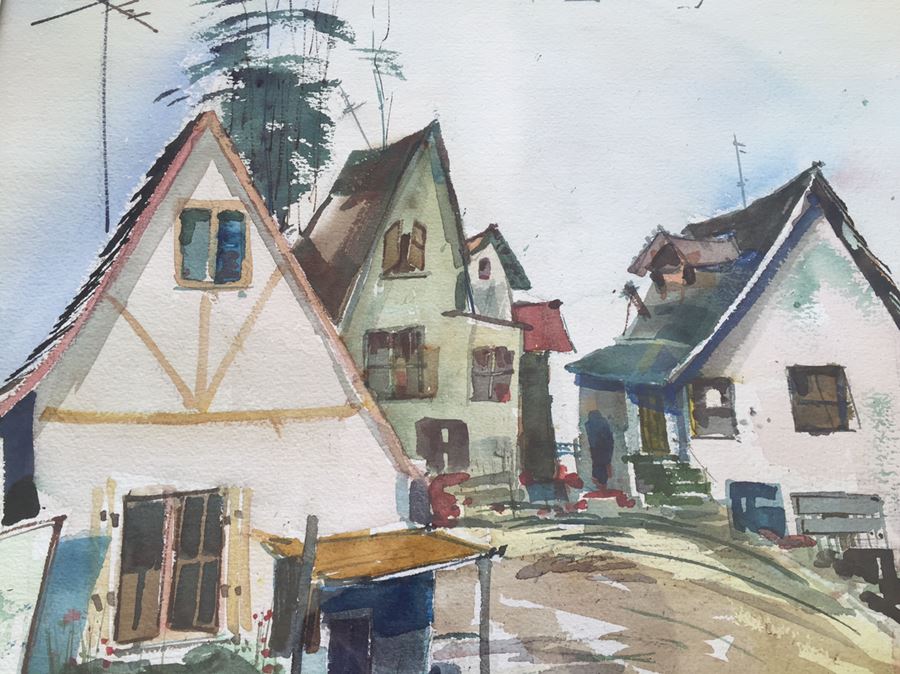 Local Historical Original Watercolor Painting Signed Lower Right By Vern Allen Of P.C.H. & La Costa Ave AKA Hippie Houses [Photo 11]
