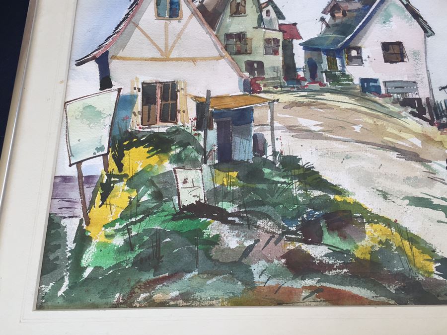 Local Historical Original Watercolor Painting Signed Lower Right By Vern Allen Of P.C.H. & La Costa Ave AKA Hippie Houses [Photo 8]
