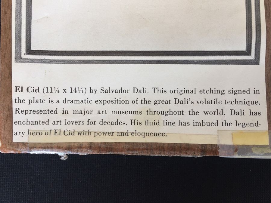 Salvador Dali Original Etching Titled 'El Cid' With Certificate Of Authenticity [Photo 13]