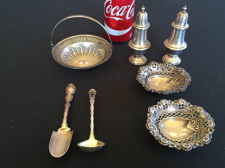 Sterling Silver Lot Of Flatware, Dishes And Salt & Pepper Shakers Total Weight 221g Melt Value $133 [Photo 6]