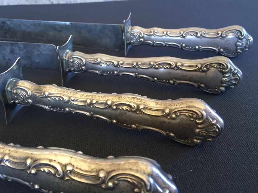 Sterling Silver Handles Knife Carving Set Total Weight 545g [Photo 5]